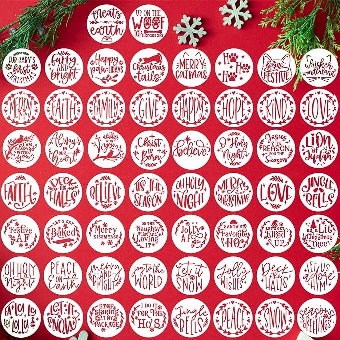 zosylley Christmas Stencils for Painting on Wood Slice,3 "" Small Christmas Stencils for Crafts Reuable Xmas Holiday Stencil for Tiered Tray Wood Sign Decor - Image 1